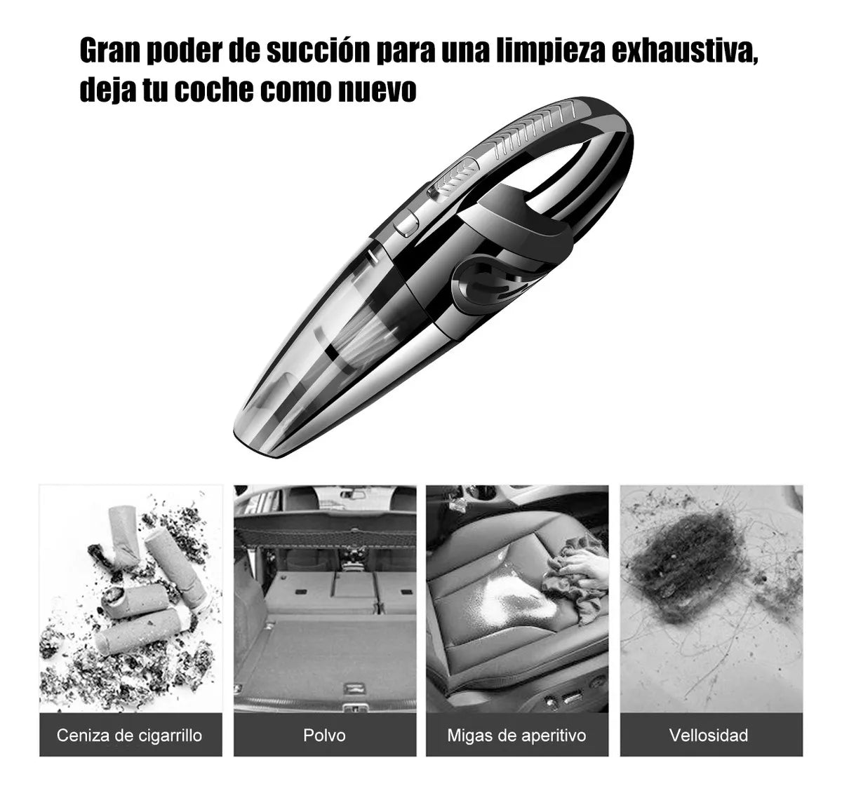 Aspiradora Inalambrica Auto Portatil Limpieza Alta Potencia Color Negro