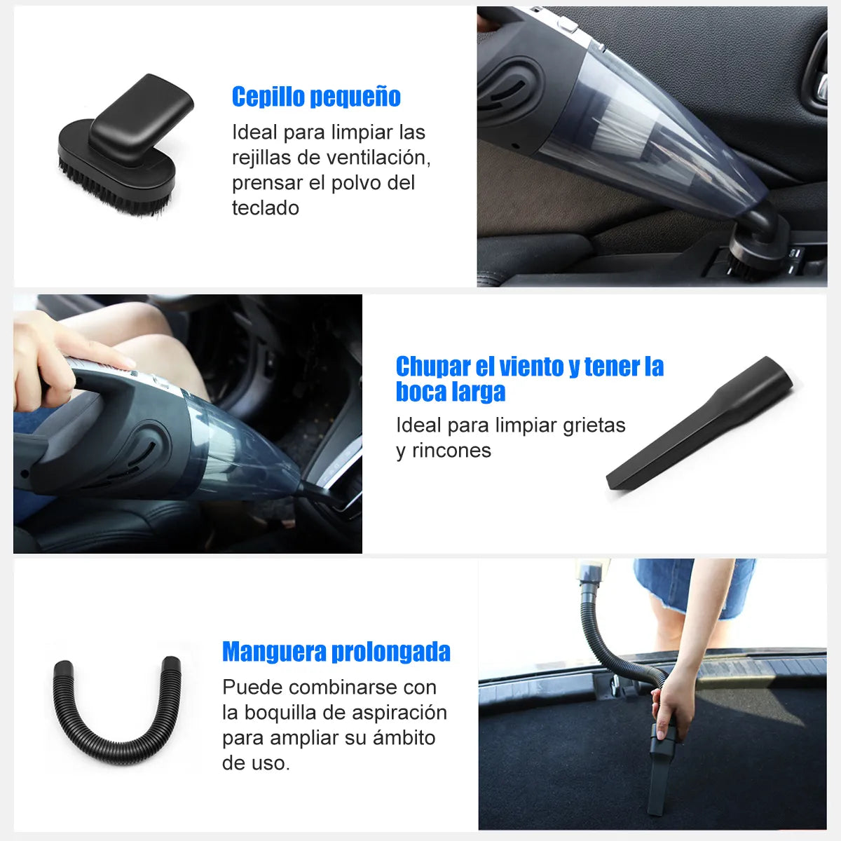Aspiradora Inalambrica Auto Portatil Limpieza Alta Potencia Color Negro
