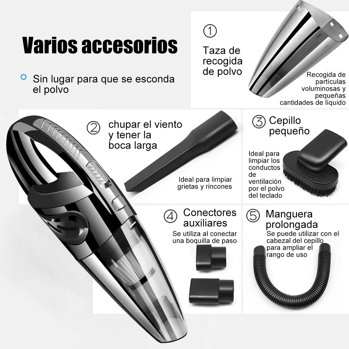 Aspiradora Inalambrica Auto Portatil Limpieza Alta Potencia Color Negro