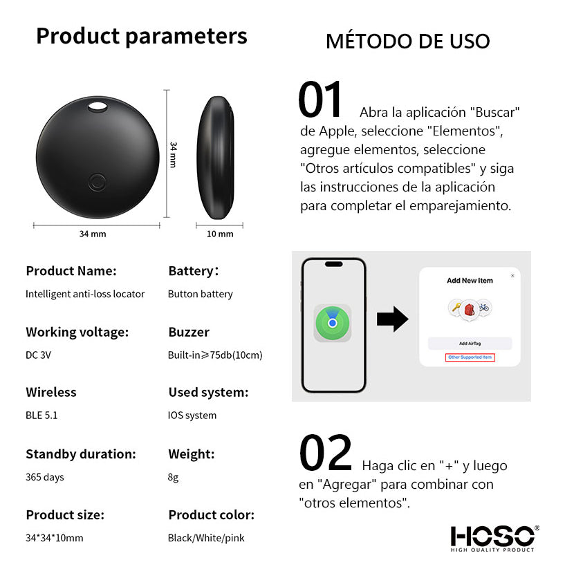 Smart Tag Hoso Localizadores S8 Bluetooth Compatible Ios Blanco