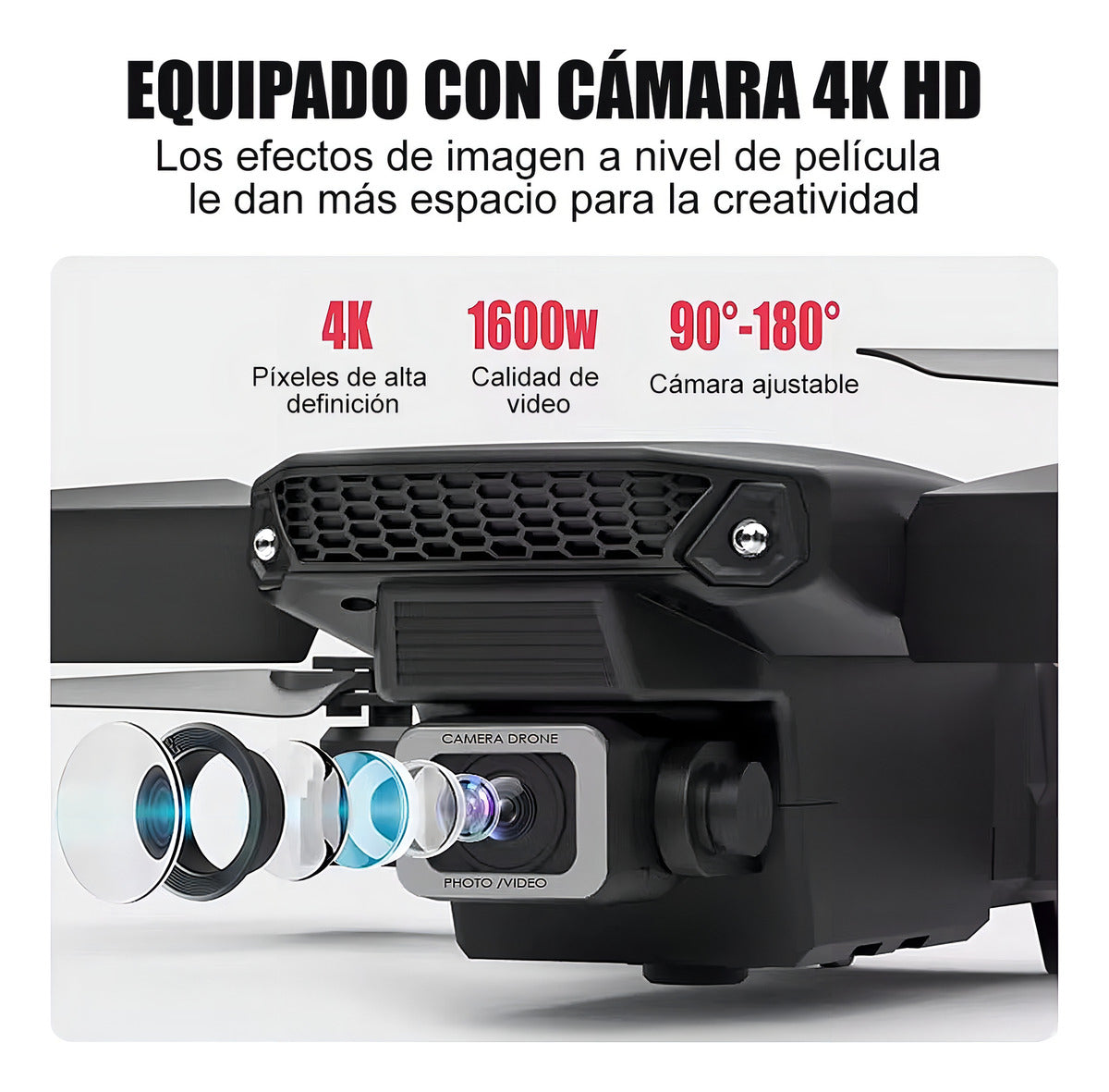Dron Fpv Con Cámara 4k Wifi Profesional +2batería Recargable Color Negro