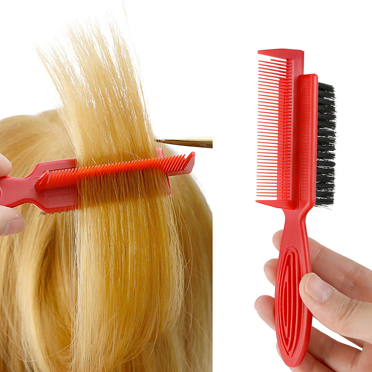 Peine Cepillo Fade Para Barba Barberia Con Peineta 2 En 1 Color Rojo Con Negro