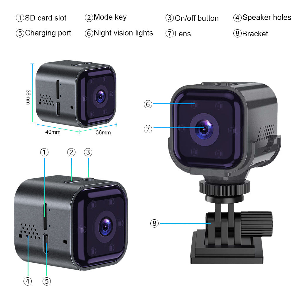 Cámara De Seguridad Wifi Exterior/interior Sensor Movimiento Color Negro