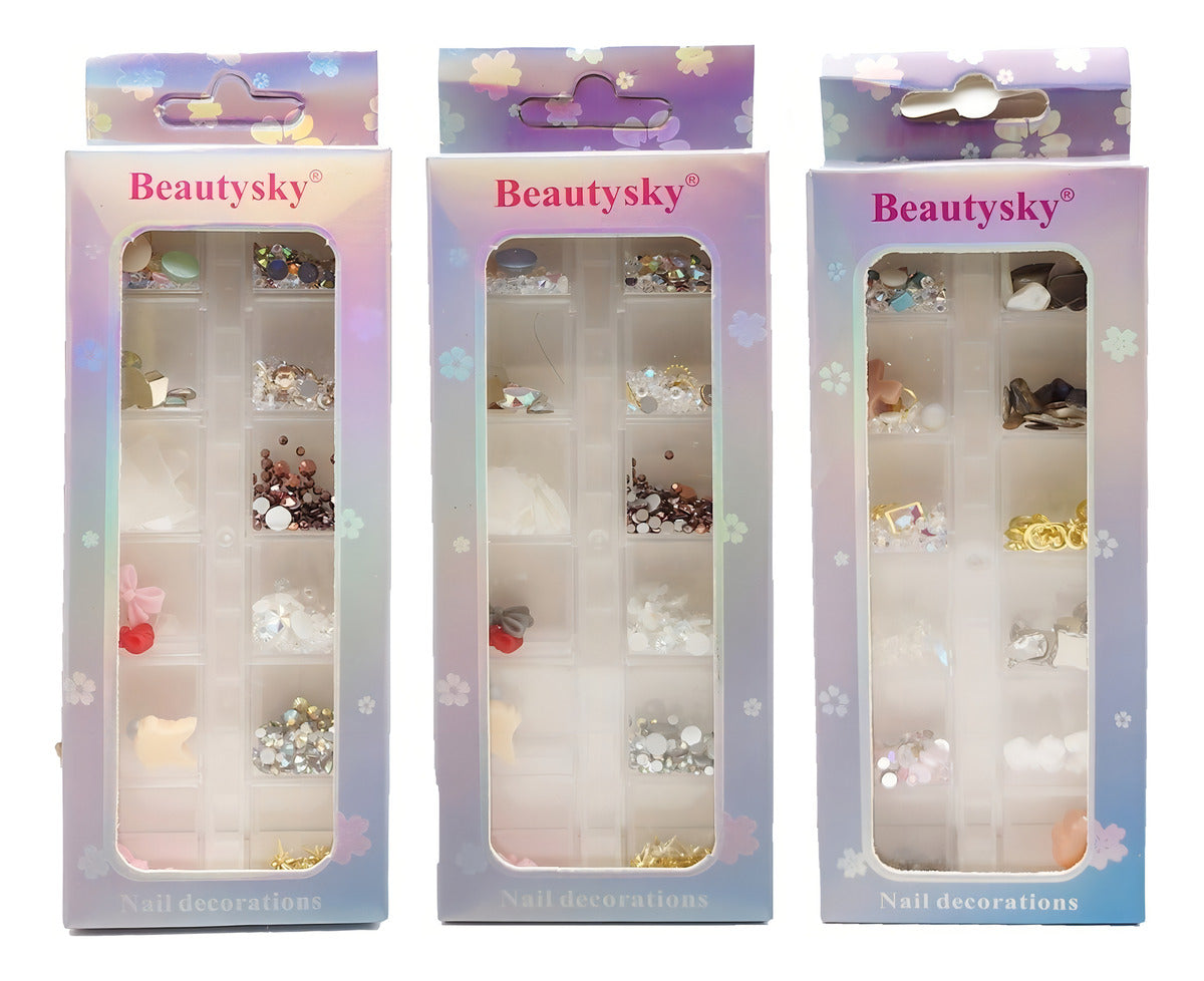 Caja Decoración Uñas Beauty Sky Acrílico Nacar Cristales Variados Varios