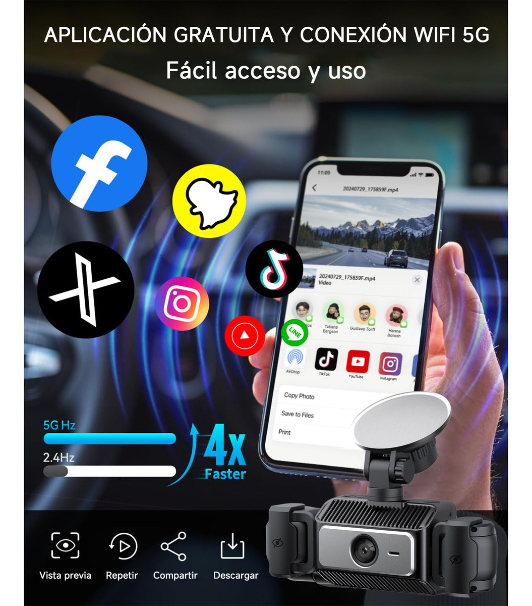 Dashcam 4 Cámaras Visión Nocturna - Seguridad Total para tu Auto