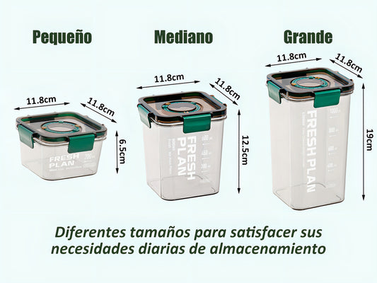 3 Frascos Herméticos Plástico Verde Oscuro Con Calendario