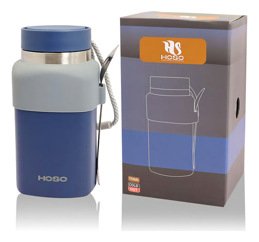Hoso Termo Agua Grande Comida Caliente Botella Termica 750ml Color Azul Marino