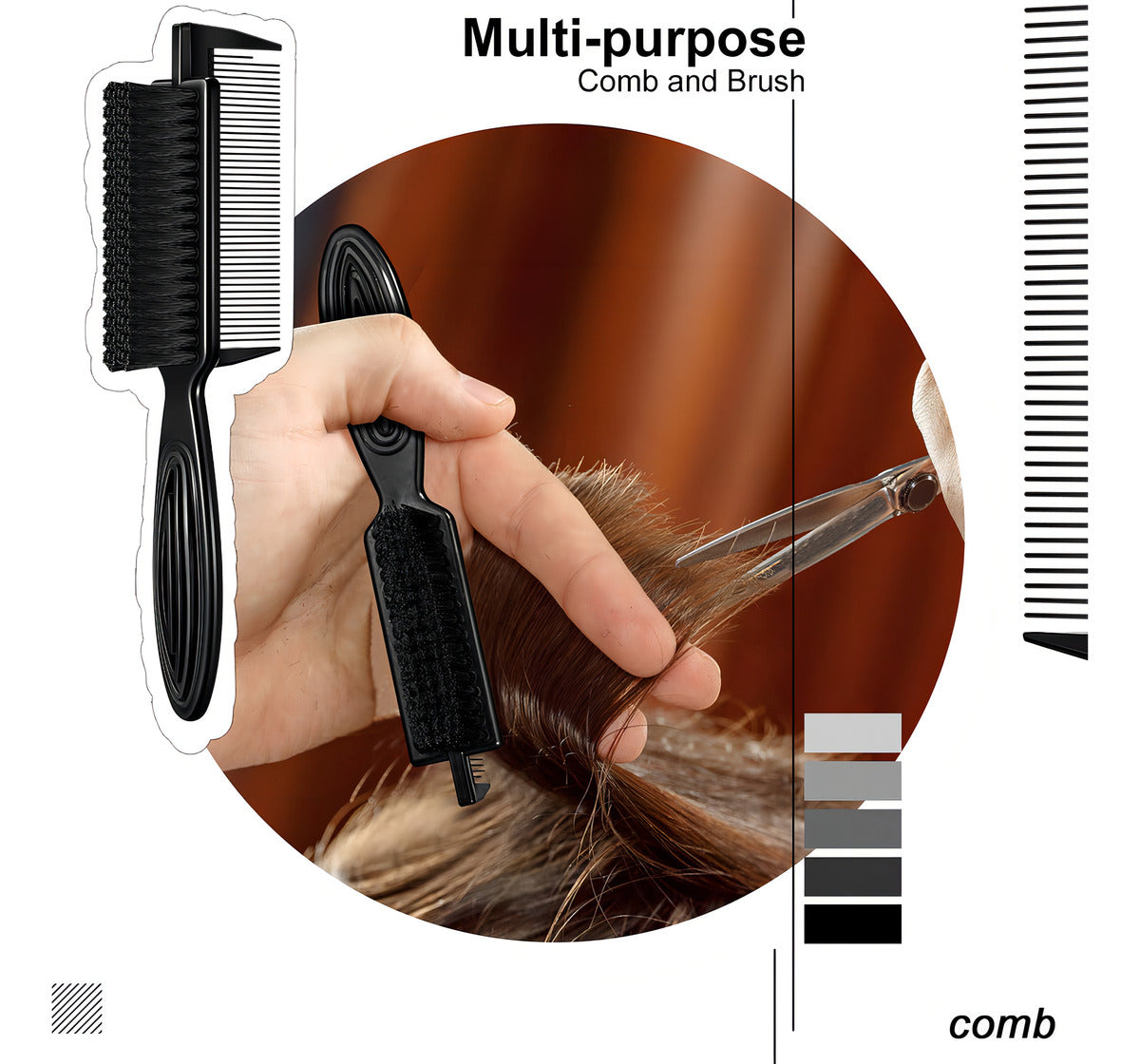 Peine Cepillo Fade Para Barba Barberia Con Peineta 2 En 1 Color Negro