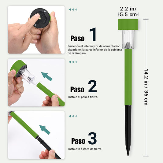 Luces Solares Exterior Lámpara Foco Jardín 10pcs 5colores Estructura Verde Claro