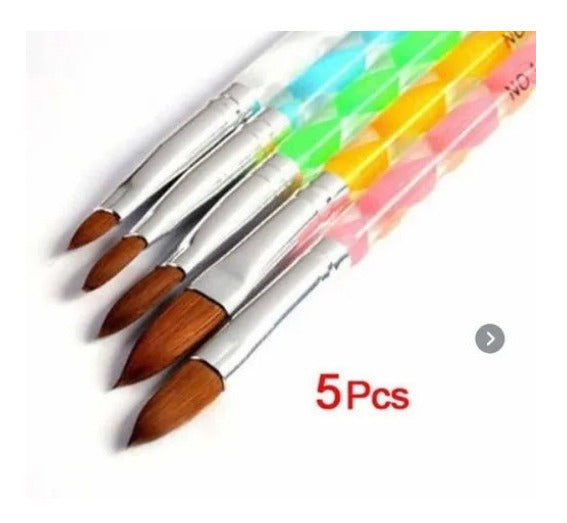 Set 5 Pinceles Nail Para Uñas Acrílico Manicure Multicolor