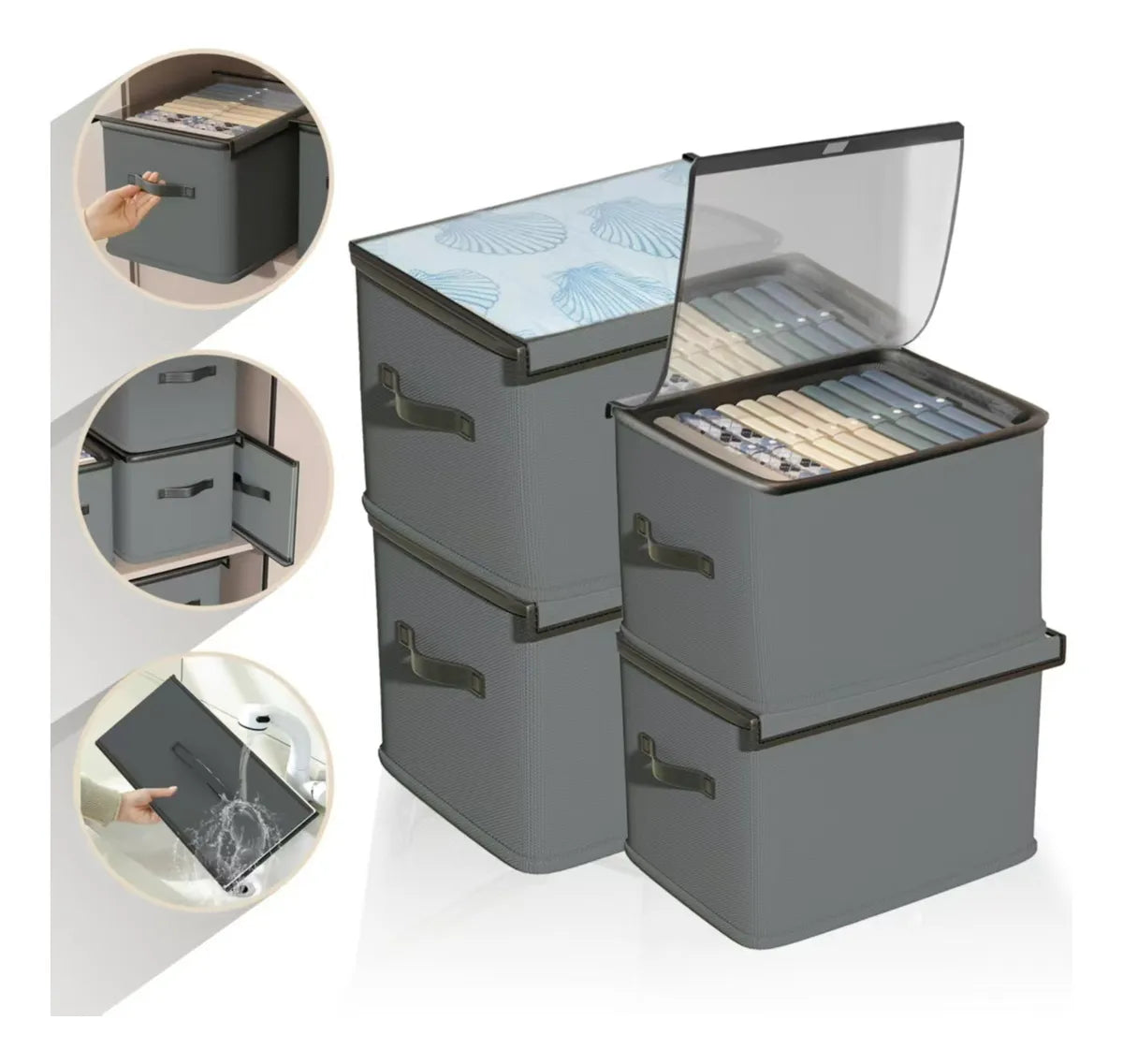 4 Cajas Organizadoras Plegables Closet Ropa Con Tapas 120l