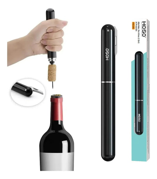 Abridor De Vino 2 En1 A Presión De Aire Con Cortador De Hoja Color Negro