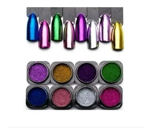 Polvo Efecto Espejo Manicure + Pincel Sillicona