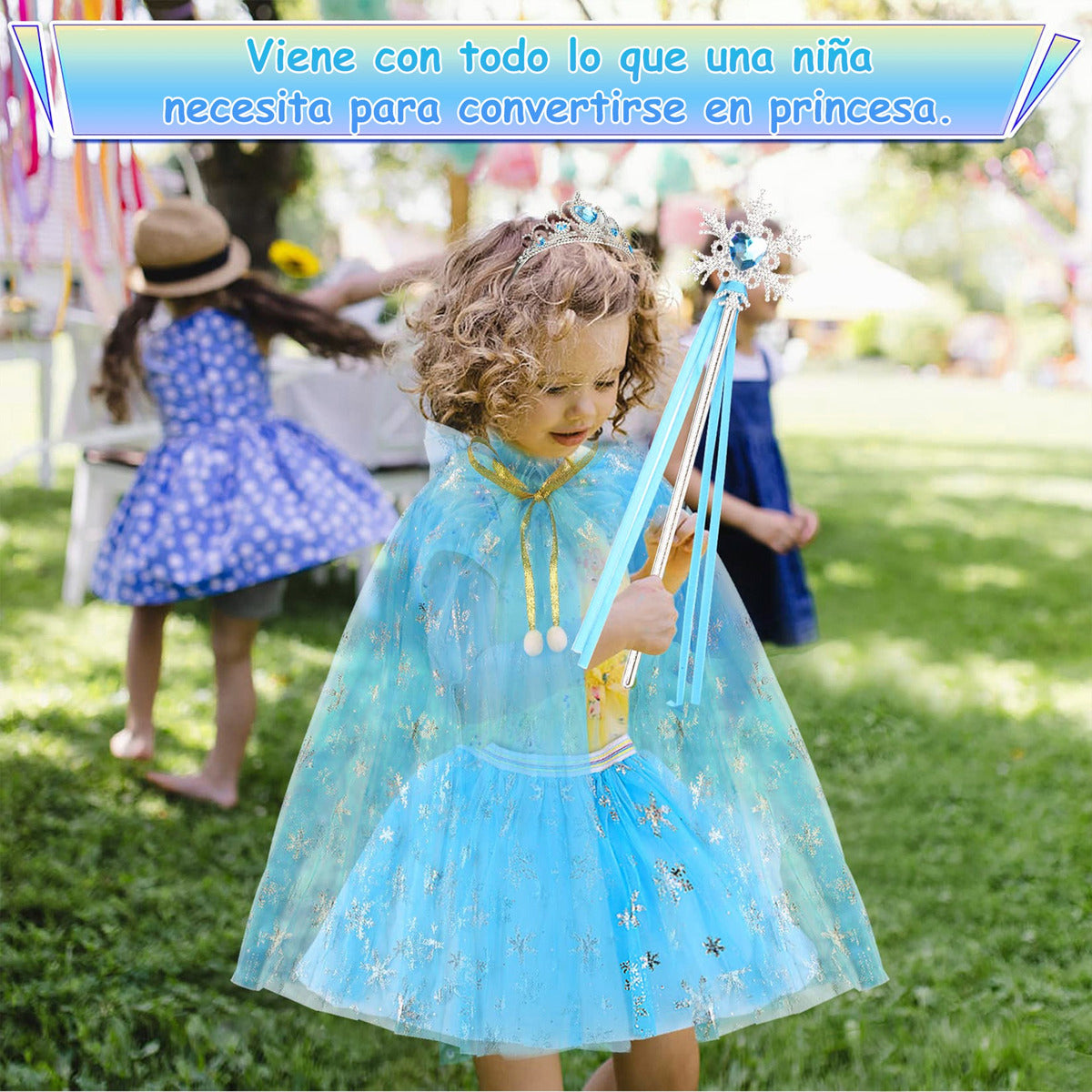 Vestido Princesa Halloween Niñas Capa Larga Brillante + Falda Corta Con Piedras