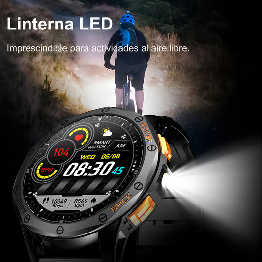 Militar Reloj Smartwatch Hombre Con Linterna Bluetooth Gps Caja Negro