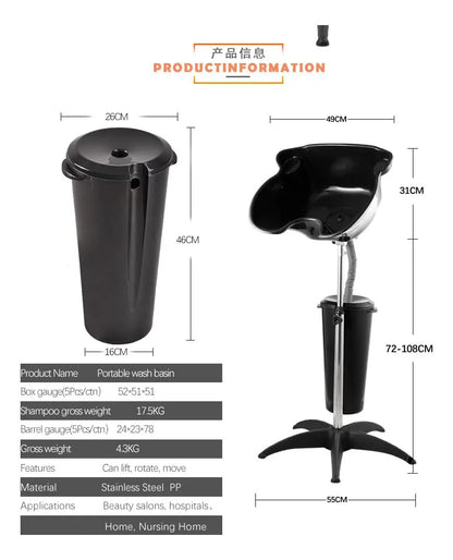 Lavapelo Portátil Con Deposito De Agua Para Peluqueria Negra