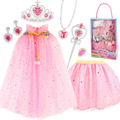 Vestido Princesa Halloween Niñas Capa Larga Brillante + Falda Corta Con Piedras