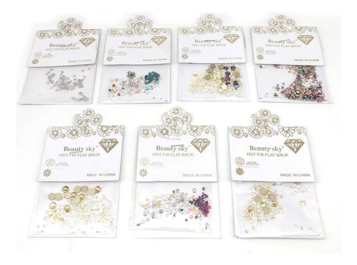 6 Bolsas Cristales Strass Para Uñas Plateado En Bolsa