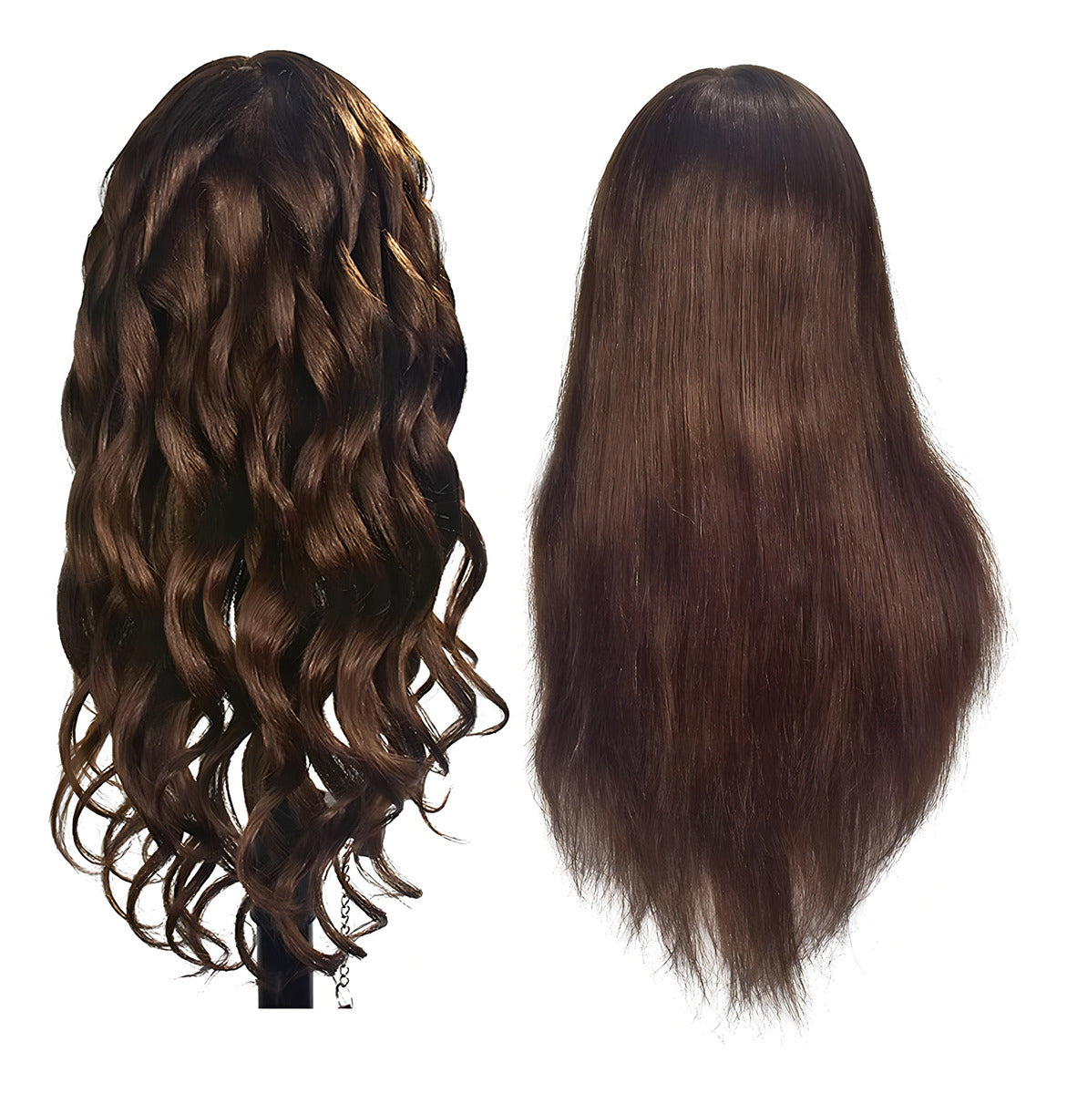 Cabeza Tecnica De Peluqueria 80/20. 60cm De Largo Con Soport Marrón Oscuro