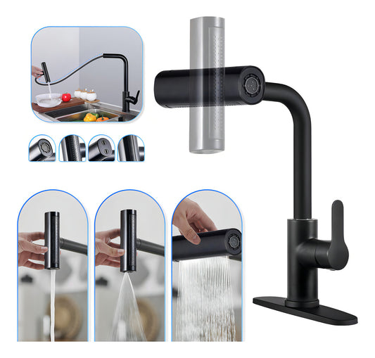 Llave Cocina Grifo Multifunción 4 Modos Dosificación De Agua Acabado Mate Color Negro