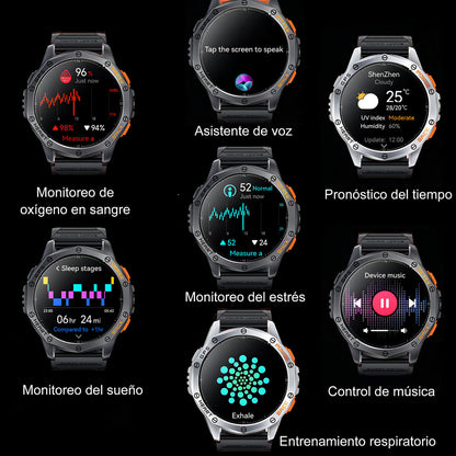 Militar Reloj Smartwatch Hombre Con Linterna Bluetooth Gps Caja Negro