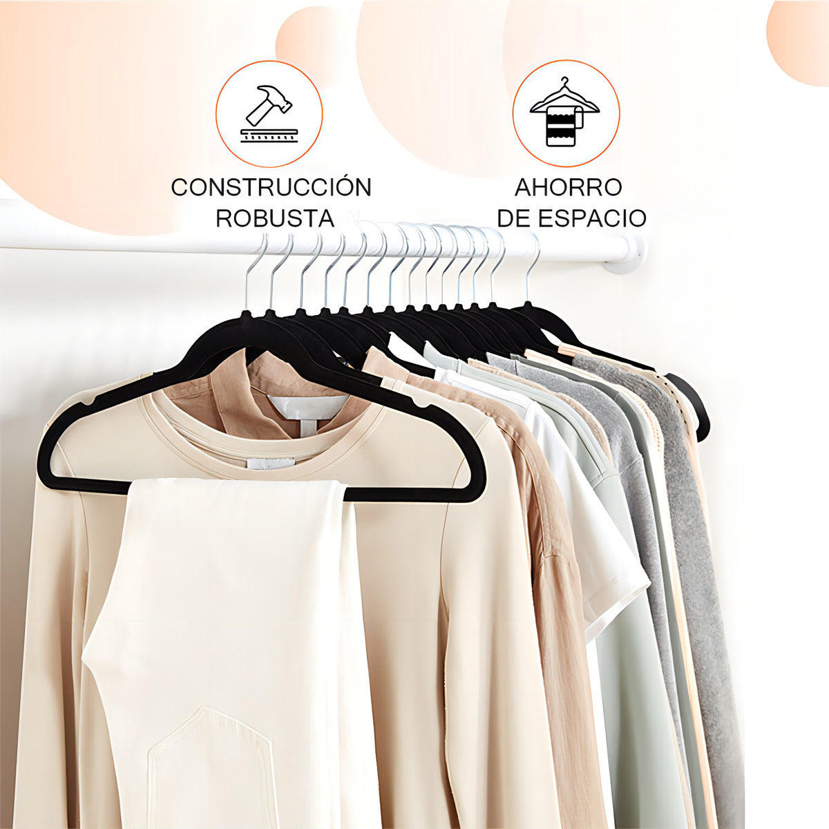 Colgadores De Ropa Hoso Set 30u Terciopelo Antideslizante Negro