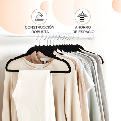 Colgadores De Ropa Hoso Set 30u Terciopelo Antideslizante Negro