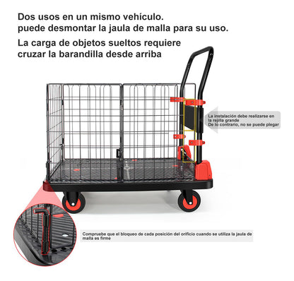 Yegua Carga Con Plataforma Plegable Jaula Extraíble 300kg