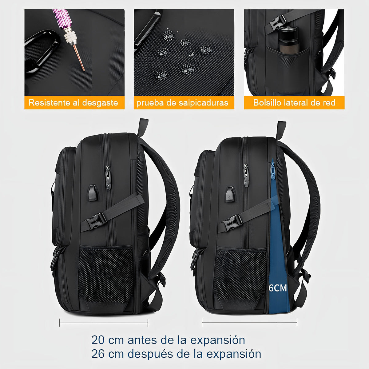 Mochila De Viaje Adultos Laptop 15 Pulgadas Grande Espacio Con Adultos Color Negro
