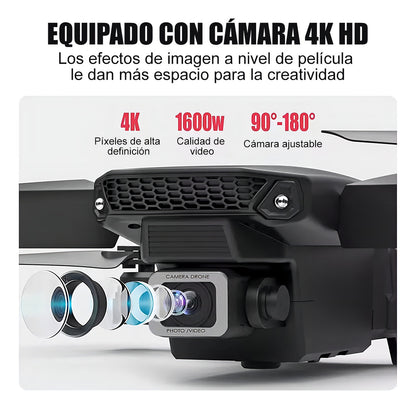 Dron Fpv Con Cámara 4k Wifi Profesional +2batería Recargable Color Negro