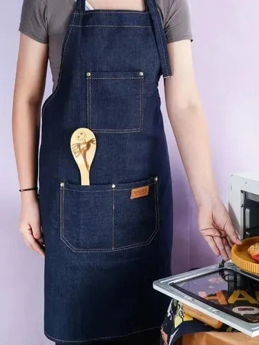 Pechera Delantal Barbería O Peluquería Jeans Azul Liso