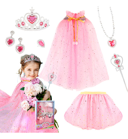 Vestido Princesa Halloween Niñas Capa Larga Brillante + Falda Corta Con Piedras