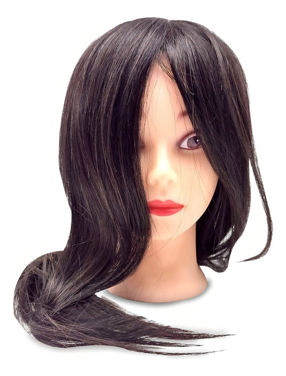 Cabeza Tecnica De Peluqueria 80/20. 60cm De Largo Con Soport Marrón Oscuro