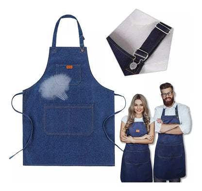Pechera Delantal Barbería O Peluquería Jeans Azul Liso