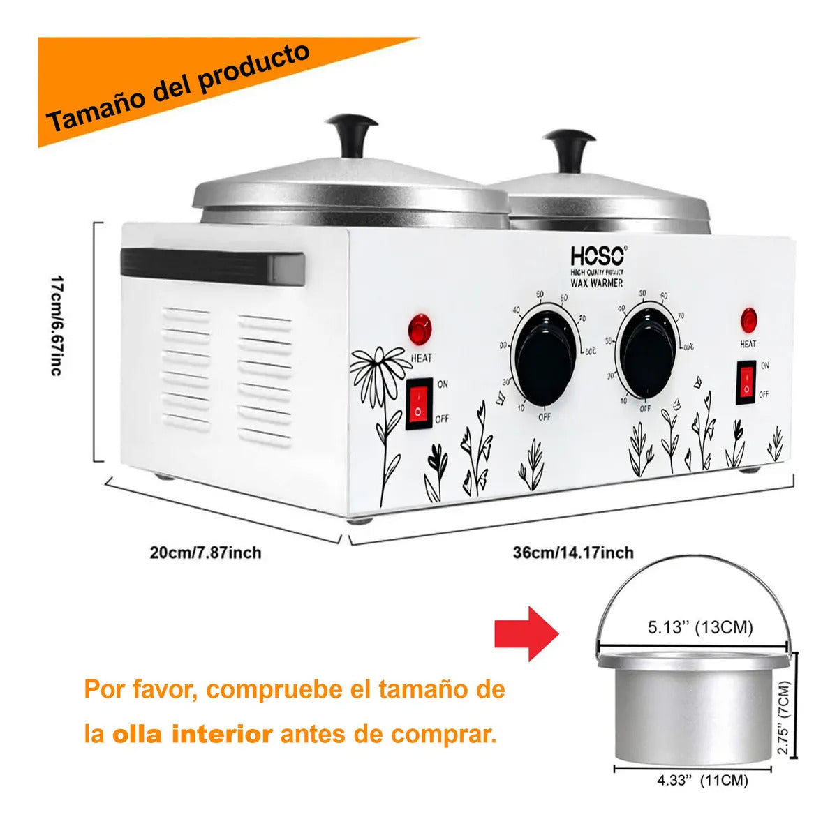 Calentador Olla Cera Depilatoria Metálico 1 Kg Depilacion Blanco