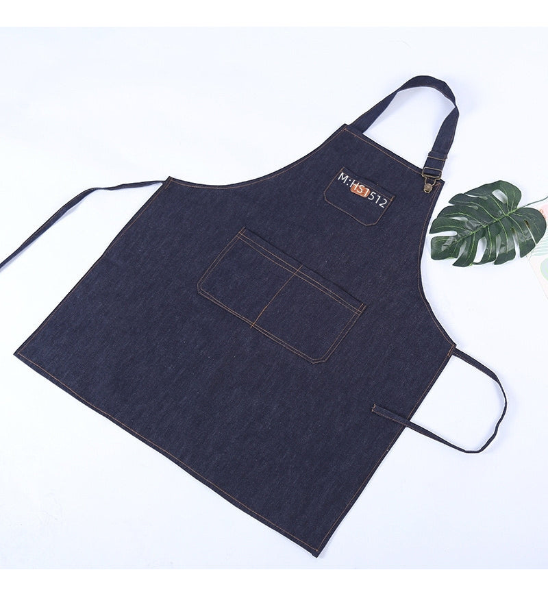 Pechera Delantal Barbería O Peluquería Jeans Azul Liso