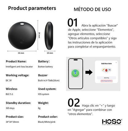 Bluetooth Smart Tag Localizador Gps Compatible Con Find My Negro