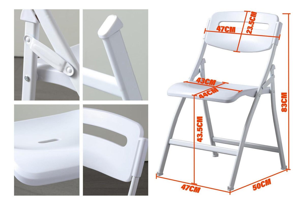 Sillas Plegables Hoso Respaldo Cómodo Estructura Metálica Blanca X4 Blanco Liso