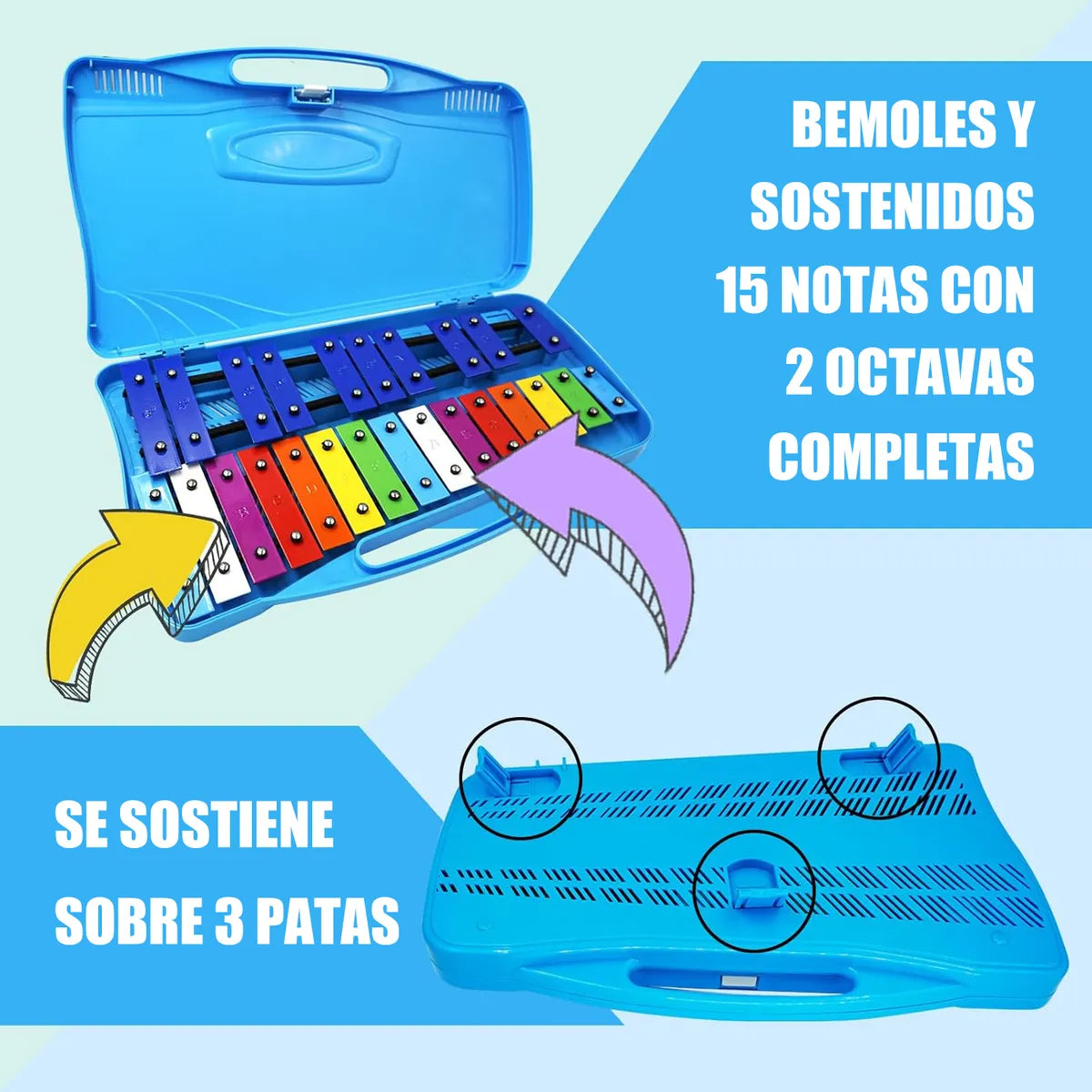 Metalófono Escolares 25 Notas Cromático Percusión 4 Colores Color Azul Acero