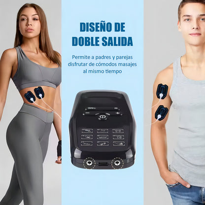 Masajeador Tens Portátil 9 Modos 4 Parches Dolor Muscular Negro