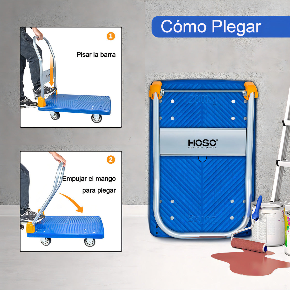 Carro De Mano Plegable Hoso 400kg Ruedas Silenciosas Tpr Acero