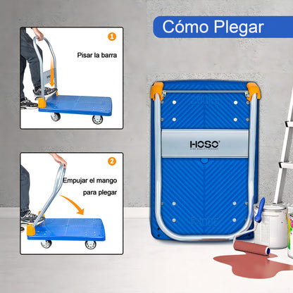 Carro De Mano Plegable Hoso 400kg Ruedas Silenciosas Tpr Acero