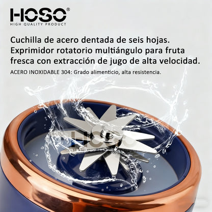 Licuadora Portatil Recargable 400ml + Vaso 500ml Con Tapa Color Azul