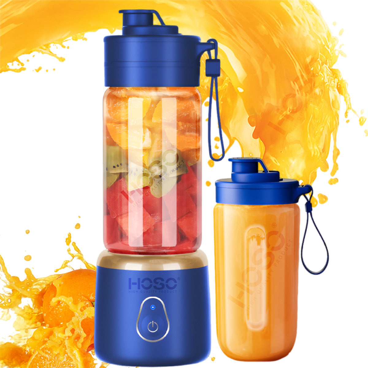 Licuadora Portatil Recargable 400ml + Vaso 500ml Con Tapa Color Azul