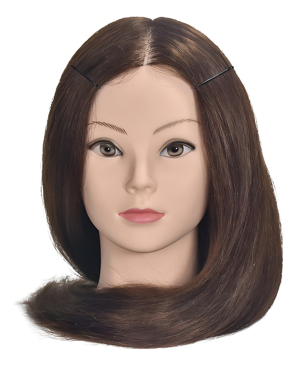 Cabeza De Práctica Con Cabello Natural Marrón Claro 55cm + Soporte