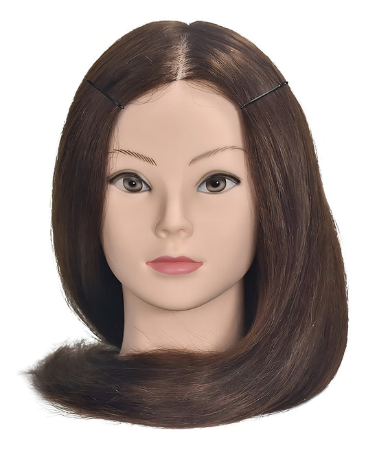 Cabeza De Práctica Con Cabello Natural Marrón Claro 55cm + Soporte