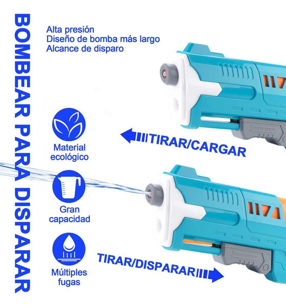Juguete Pistola Lanza Agua Juegos 57cm 850ml Para Niños Azul Oscuro