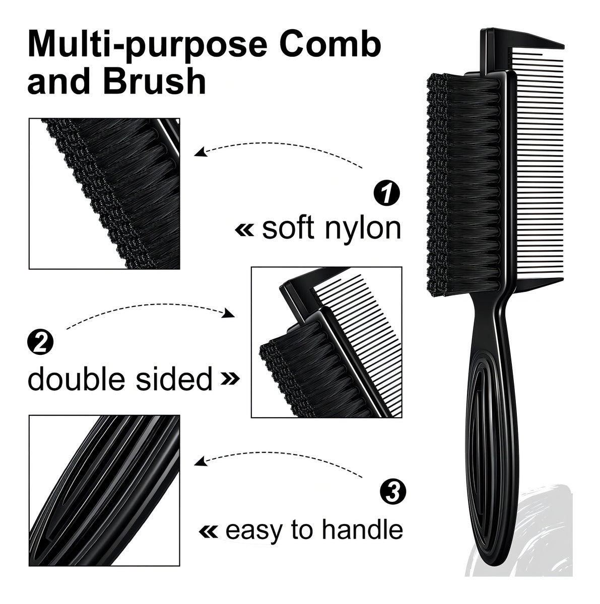 Peine Cepillo Fade Para Barba Barberia Con Peineta 2 En 1 Color Negro