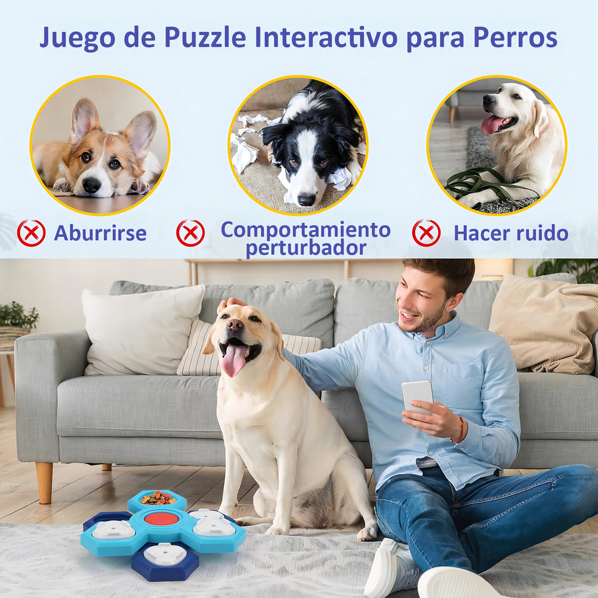 Comedero Lento Para Perros Ajustable 3capas Dispensador De Comida Lento Color Azul Acero Hoso