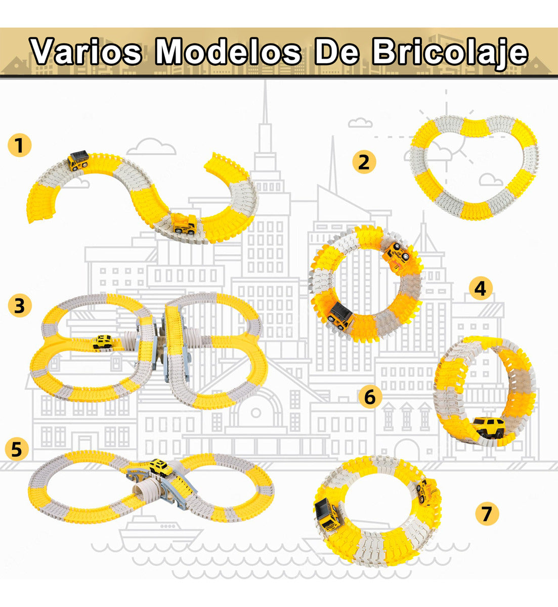 Juguete Pista De Auto Para Niño Bloque De Vehiculo Educativo Color Amarillo